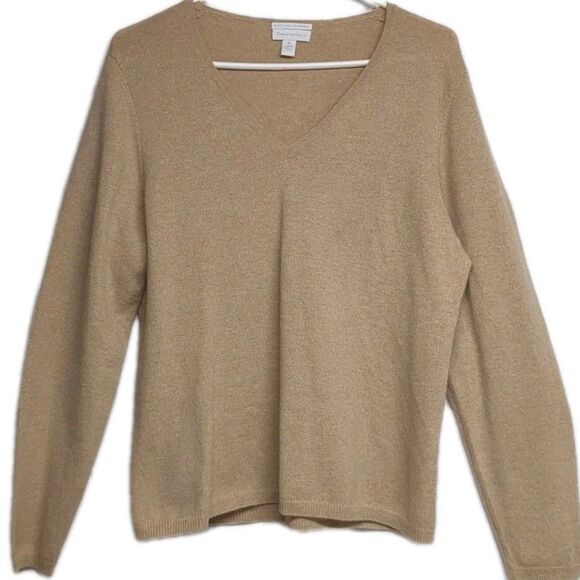 Charter Club 2-Ply Cashmere Sweater Women X-Large V-Neck Long Sleeves Beige XL - Picture 2 of 7